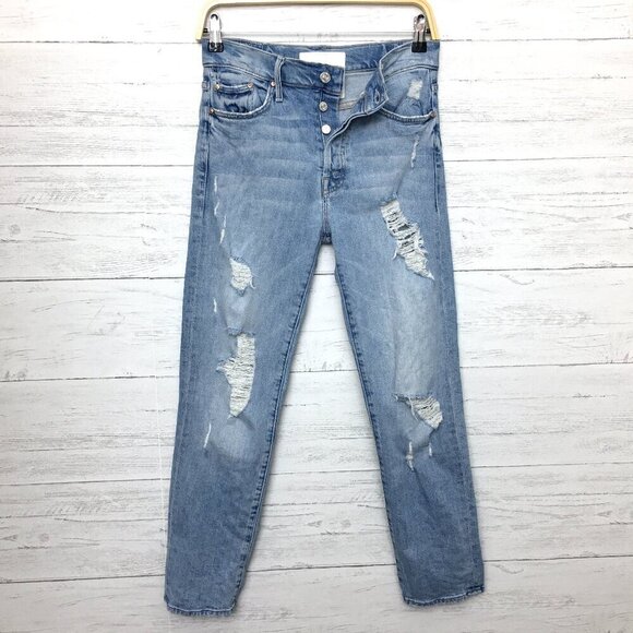 Mother Jeans Women's The Trickster Ankle Button Fly Distressed Light Wash 25 - Picture 1 of 11